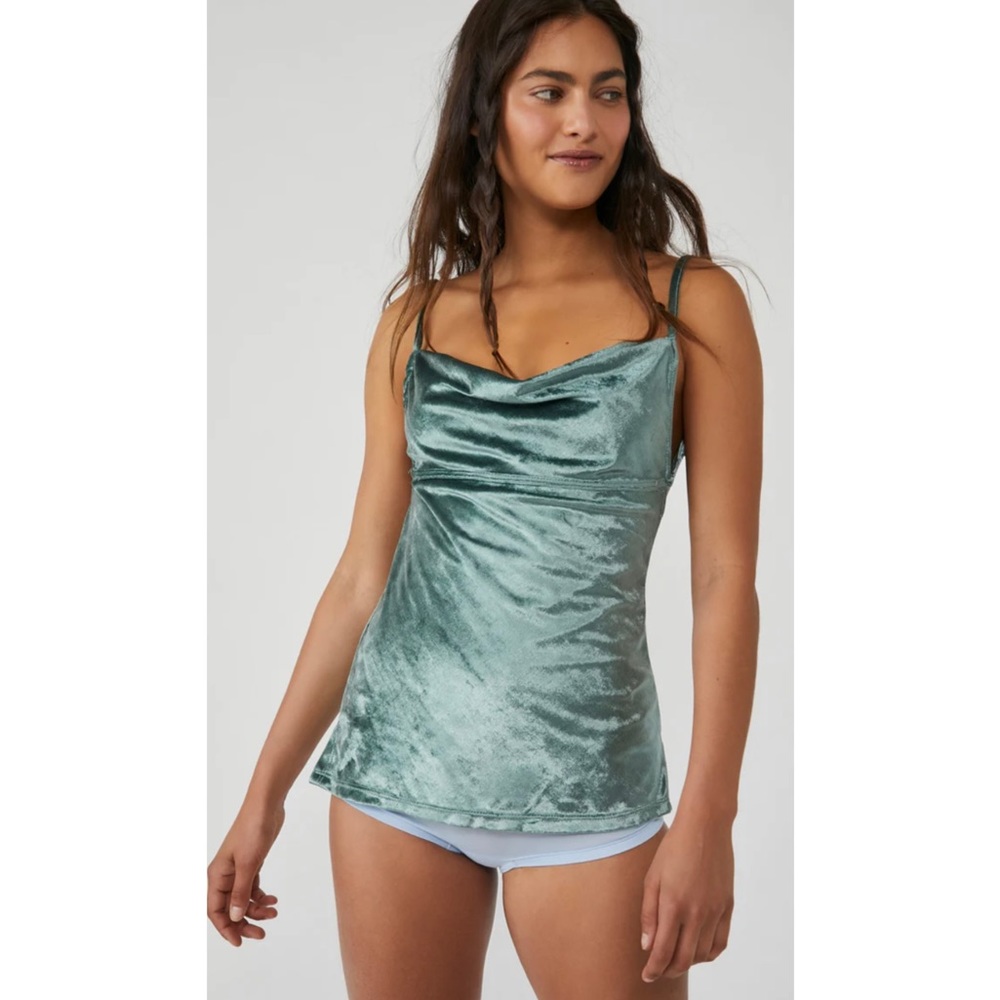 NWT Free People All Night Velvet Tunic in Green (S)